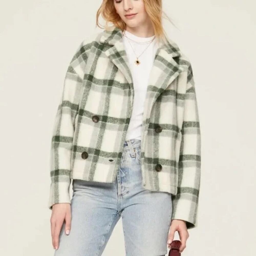 Madewell Jacquard Double-Breasted Crop Blazer in Plaid Size S